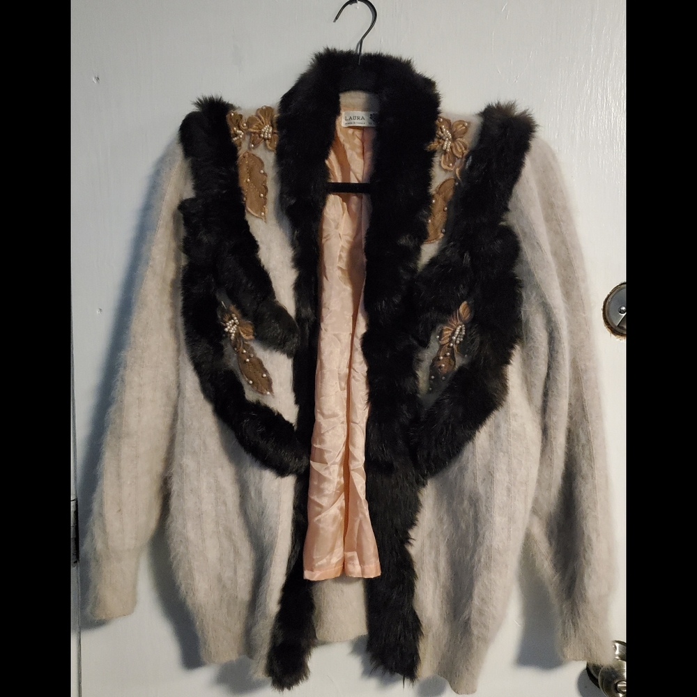 Tan, Black and Beaded Vintage Jacket